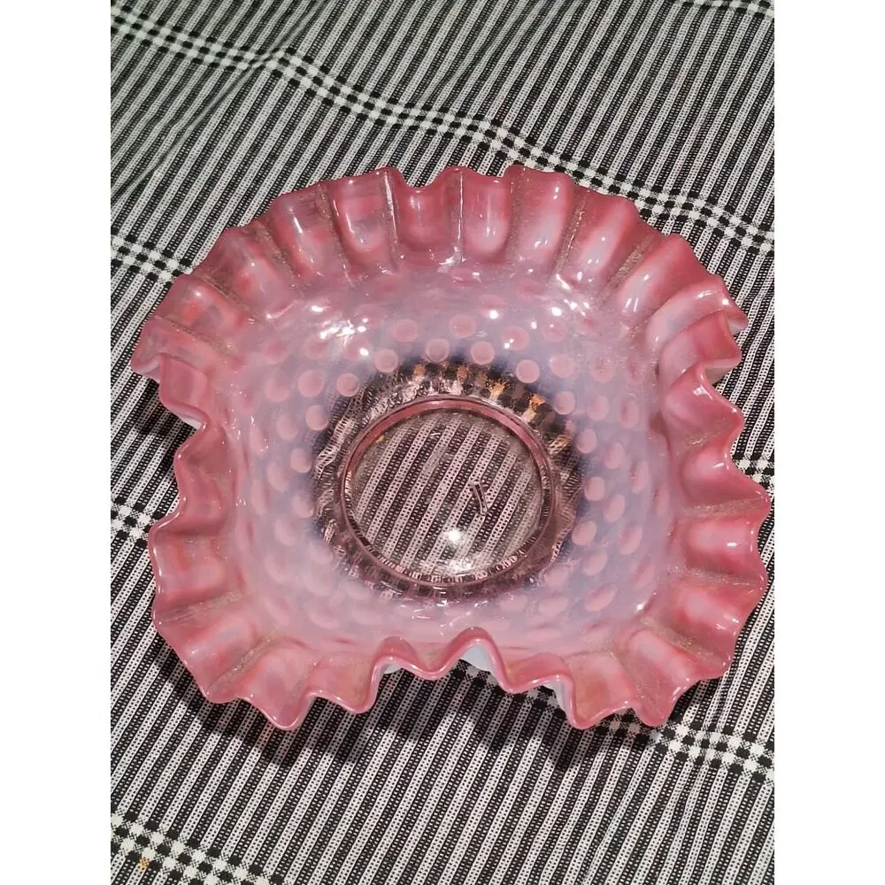 Fenton Pink Opalescent Hobnail Ruffled Bowl Bon Bon Candy Dish 6.5